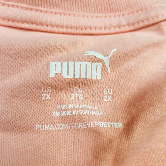 Puma Classic Logo T-Shirt Women's Short Sleeve Running Plus Size Peach TL59296 - Picture 3 of 4